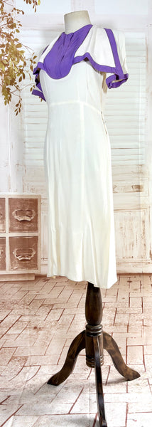 Rare White And Purple Colour Block 1930s Dress And Jacket Set