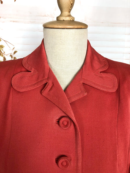 Incredible Original 1940s Vintage Coral Red Gabardine Skirt Suit By Jaunty Juniors