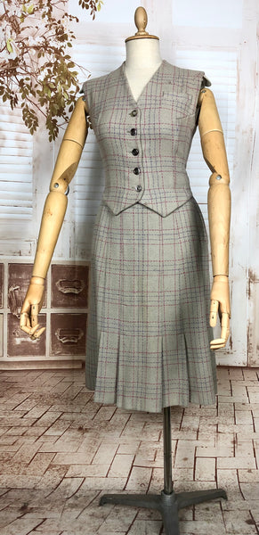 LAYAWAY PAYMENT 2 OF 2 - RESERVED FOR LILI - Gorgeous Original 1940s Vintage Grey Burgundy Pink And Purple Plaid Waistcoat Suit