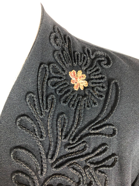 Exquisite Original Late 1930s / Early 1940s Black Blazer With Stunning Soutache And Crewel Work