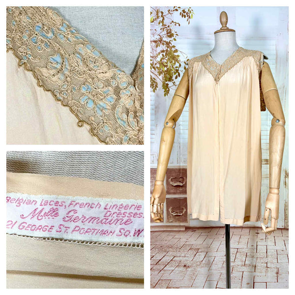 Luxurious 1920s French Lace Trimmed Silk Slip Dress Lingerie