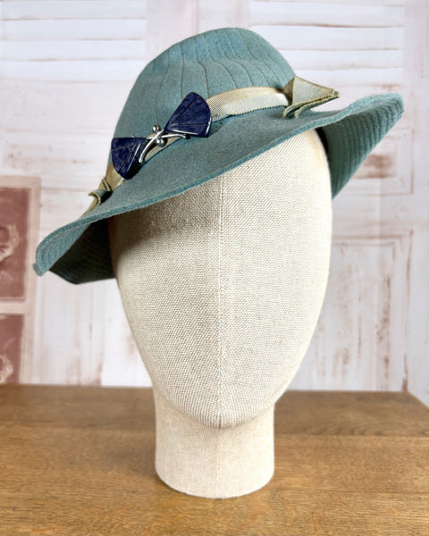 Rare Duck Egg Turquoise Late 1930s / Early 1940s Fedora With Hat Flash