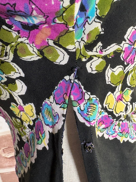 1940s Blouse – Bold Paisley & Floral Print in Magenta, Turquoise & Olive