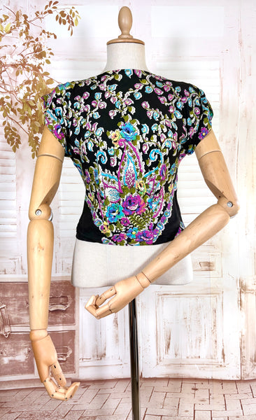 1940s Blouse – Bold Paisley & Floral Print in Magenta, Turquoise & Olive