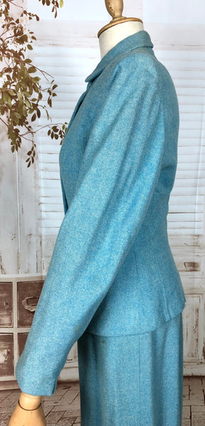 Amazing Original 1940s Vintage Sky Blue Skirt Suit By Handmacher