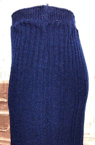 Cozy 1940s Royal Blue Knit Set with Geometric Detailing