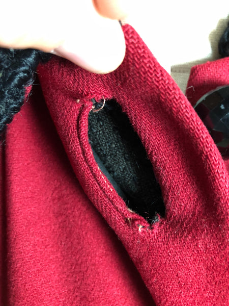 1940s Red Wool Swing Coat by Worth of Boston with Astrakhan Lining