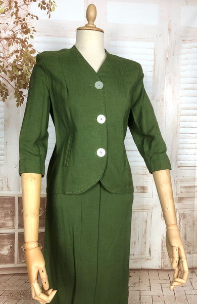 Stunning Original Late 1940s / Early 1950s Vintage Spring Green Skirt Suit By Arthur Jay
