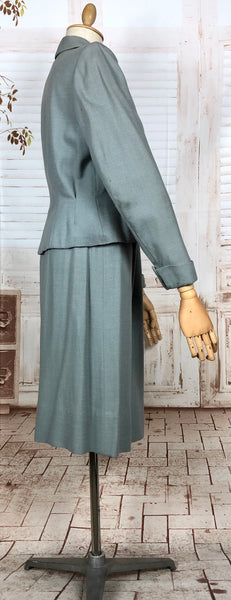 Stunning Original 1940s Vintage Steel Blue Grey Skirt Suit