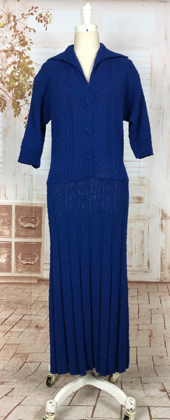 Wonderful Original 1940s Volup Vintage Electric Blue Nubby Boucle Knit Dress