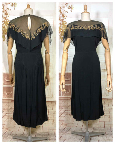 Exceptional Late 1930s / Early 1940s Caped Evening Dress
