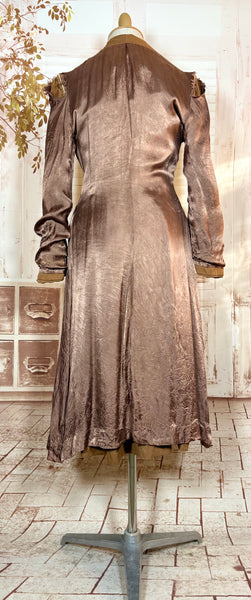 Exquisite 1940s Milk Chocolate Gabardine Belt Back Princess Coat