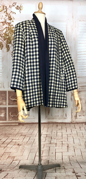 RESERVED FOR STEPHANIE - Fabulous Original 1940s Vintage Navy And Cream Plaid Swing Coat