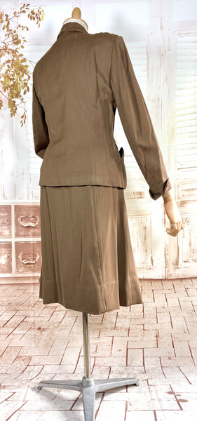 1940s Brown Gabardine Skirt Suit With Pocket Details