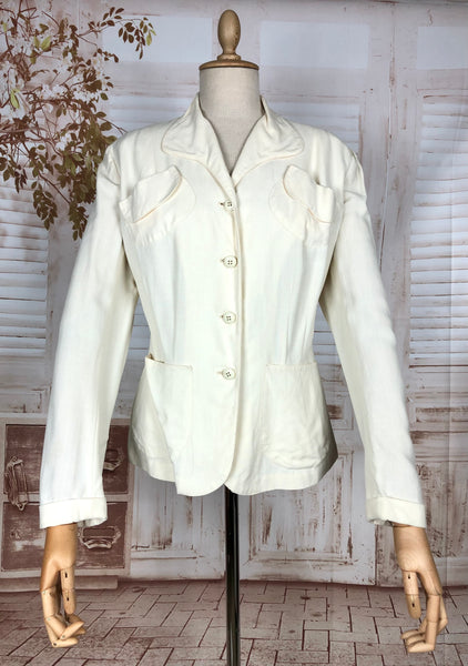 Stunning Original 1940s Volup Vintage White Summer Weight Blazer By Sacony Palm Beach