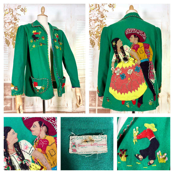Amazing 1940s Green Mexican Tourist Jacket