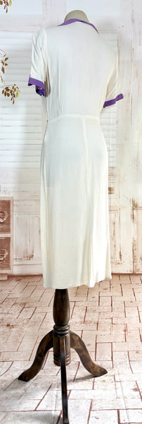 Rare White And Purple Colour Block 1930s Dress And Jacket Set