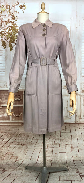 Exceptional Pale Lilac 1940s Belt Through Gabardine Swing Coat