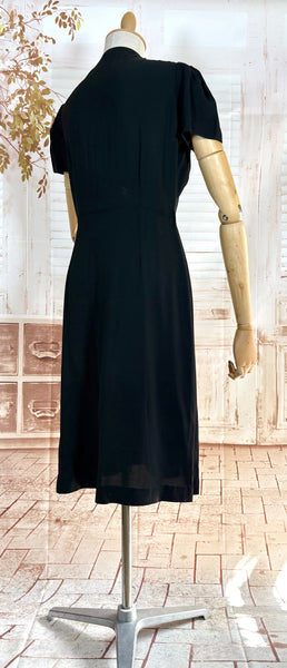 Exquisite 1930s Black Crepe Dress And Redingote Coat With Gold Filigree Buckle