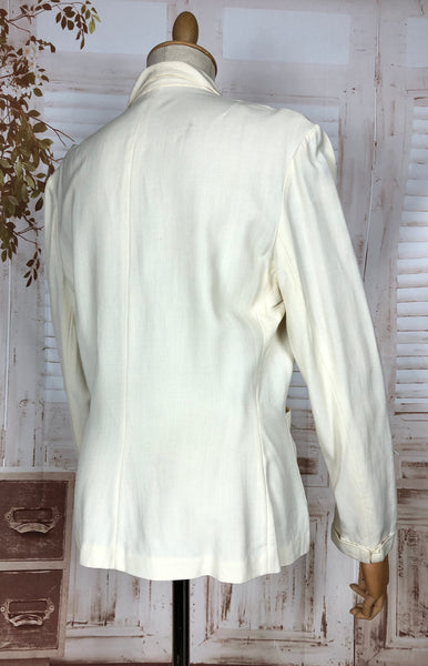 Stunning Original 1940s Volup Vintage White Summer Weight Blazer By Sacony Palm Beach