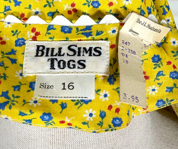 1940s Yellow Floral Zip Front Day Dress with Ric Rac Trim - Deadstock