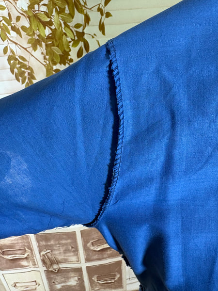 Vibrant Volup 1940s Cornflower Blue Day Dress with Ivory Collar