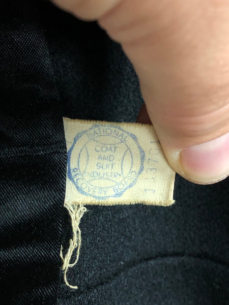 Fabulous Late 1940s Black Double Breasted Princess Coat With Belt Back