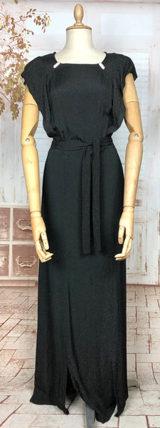 Stunning Original Late 1930s / Early 1940s Vintage Black And Gold Lamé Femme Fatale Evening Dress And Jacket