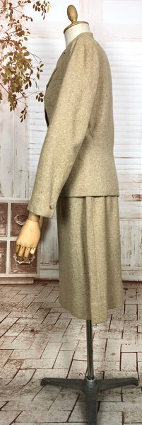 Wonderful Original 1940s Vintage Cream Lightweight Tweed Skirt Suit Tailoring