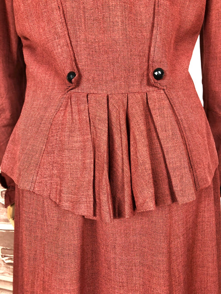 Incredible Original 1940s Vintage Rust Red Bustle Back Skirt Suit