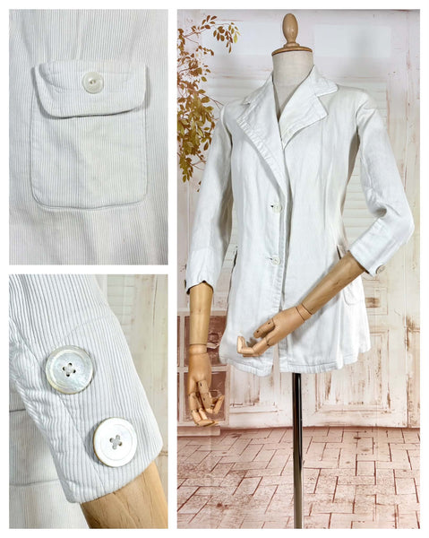 1930s White Self-Striped Lightweight Coat | Art Deco Era Vintage Jacket