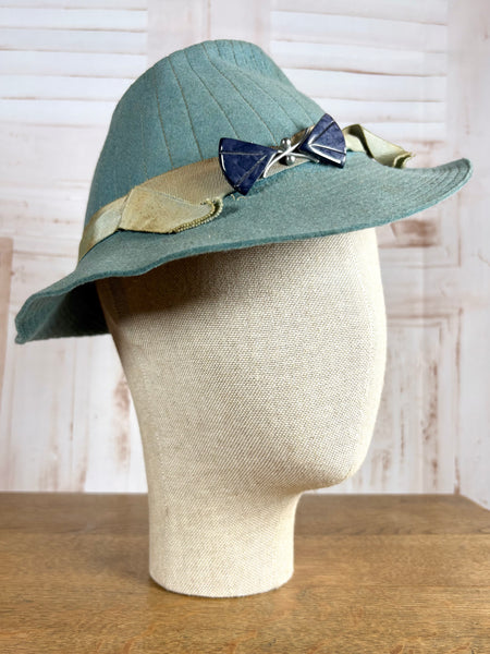 Rare Duck Egg Turquoise Late 1930s / Early 1940s Fedora With Hat Flash
