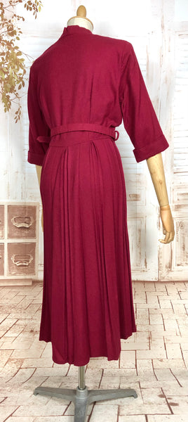 Beautiful Belted Red Late 1940s / Early 1950s Volup Dress With Pin Tuck Details