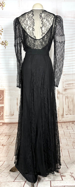 1930s Black Lace Evening Gown with Statement Buckle Detail - Femme Fatale