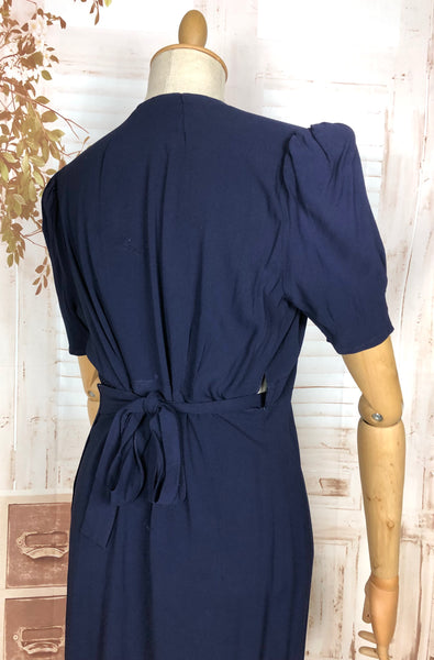 Rare 1930s Navy Blue Crepe Adjustable Maternity Wrap Dress By Blessed Event