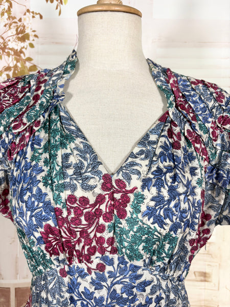 Late 1930s / Early 1940s Tiered Floral Day Dress with Velvet Trim