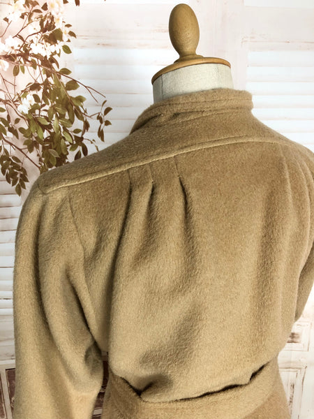 LAYAWAY PAYMENT 1 OF 2 - RESERVED FOR KARINA - Exquisite Original 1940s Vintage Tan Wool Belted Wrap Coat