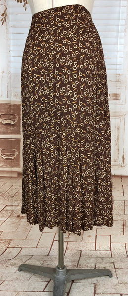 Super Rare 1930s Vintage Abstract Printed Brown Rayon Skirt Suit