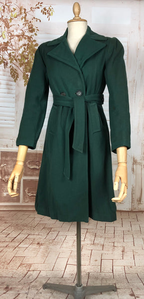 Stunning Forest Green Original 1940s Belted Princess Coat