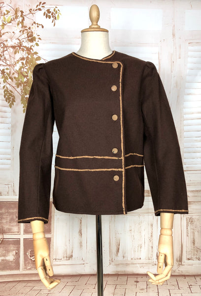 Wonderful Original 1930s Volup Vintage Chocolate Brown Asymmetrical Cardigan Blazer