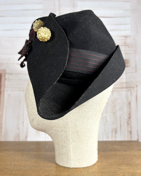 Magnificent Huge Black Late 1930s / Early 1940s Sculptural Hat