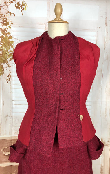 Striking Red Tweed 1940s Vintage Skirt Suit