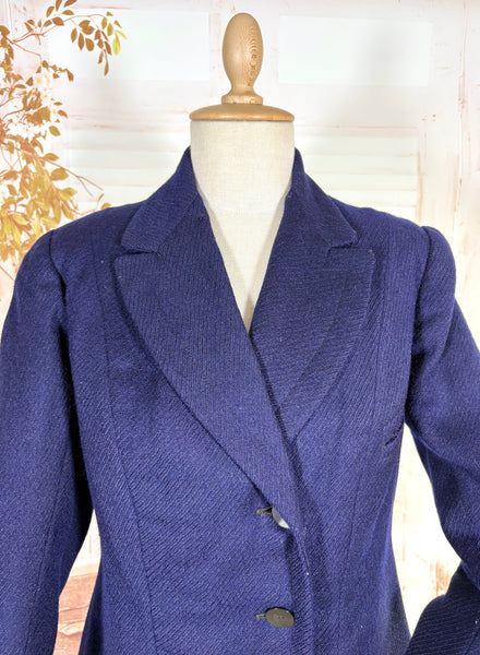 Rare Edwardian / 1910s Navy Blue Riding Coat With Asymmetric Closure