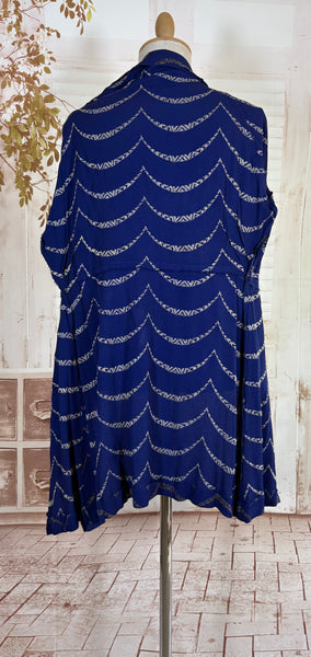 1930s Royal Blue Gold Lamé Chevron Coat | Statement Sleeve Antique Evening Coat