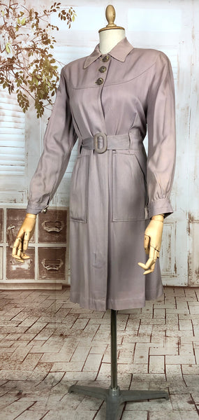 Exceptional Pale Lilac 1940s Belt Through Gabardine Swing Coat