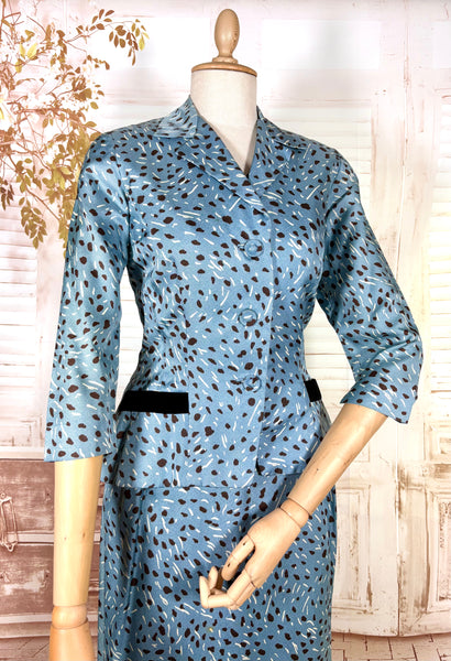 Late 1940s / Early 1950s Blue Print Dress Suit