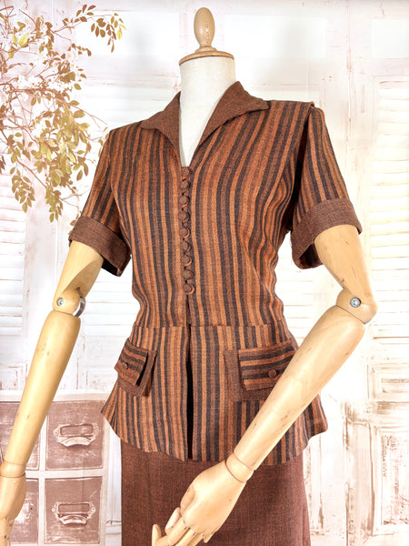 Lightweight Wool 1940s Rust Brown Striped Volup Suit