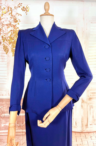 Exquisite Royal Blue 1940s Gabardine Suit With Western Stitching Detail