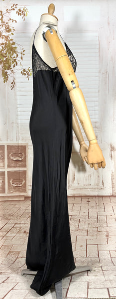 1930s Black Lace Evening Gown with Statement Buckle Detail - Femme Fatale