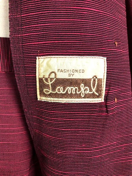 Stunning 1940s Striped Red Faille Suit By Lampl